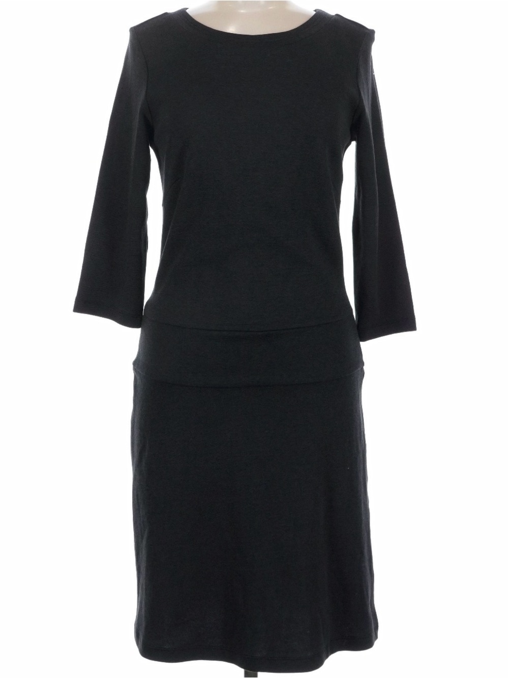 Horny Toad Nixi Dress Womens Medium Black 3/4 Sleeve Tencel Blend Knit Midi